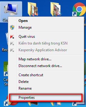 Chuột phải chọn Properties